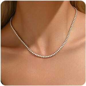 ⚡JotCa 18K Gold Plated Tennis Necklace Dainty Diamond Choker Bridal Jewelry